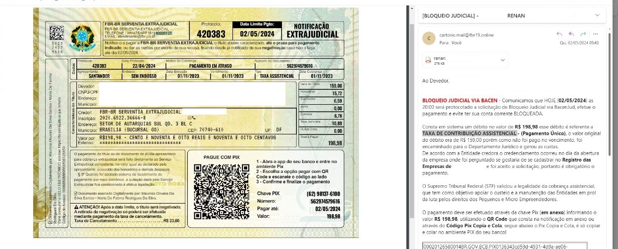Email e notificação falsa recebida